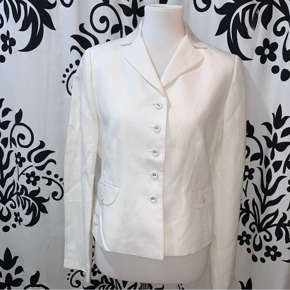 Ann Taylor LOFT Size 6 Ivory Linen L/S Sleeve 5 Button Blazer Jacket
